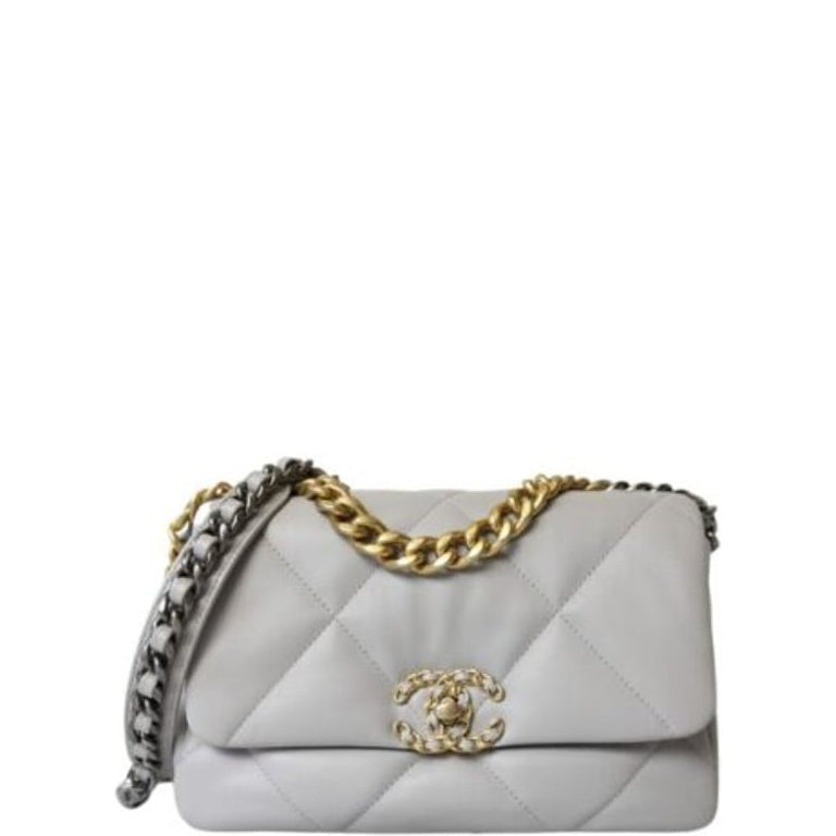Anum Bags CHL 19 LAMBSKIN QUILTED HANDBAG LIGHT GREY 26CM