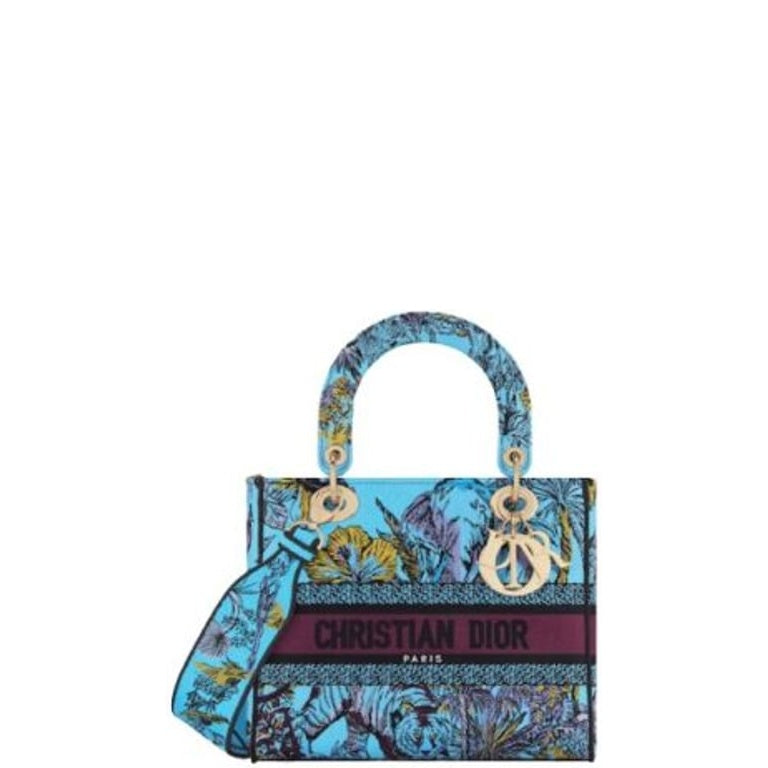Ezyycart Bags DIR MEDIUM LADY D LITE BAG CELESTIAL BLUE MULTICOLOR TOILE DE JOUY VOYAGE EMBROIDERY 24CM M0565OEUPM259