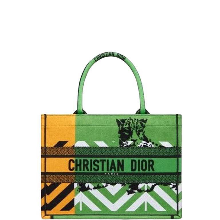 Ezyycart Bags DIR MEDIUM BOOK TOTE BRIGHT GREEN AND BRIGHT YELLOW D-JUNGLE POP EMBROIDERY 36CM