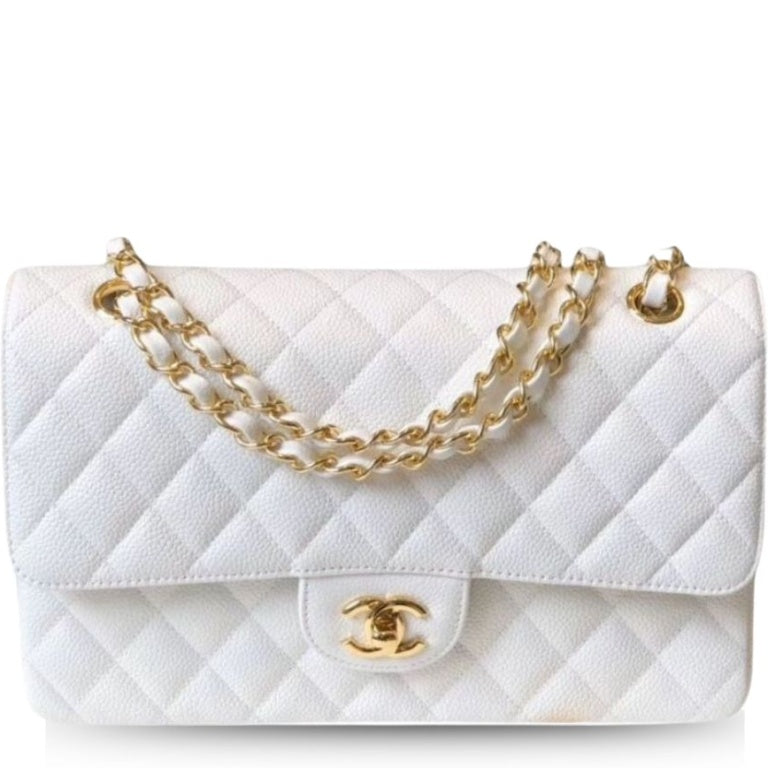 Anum Bags CHL CLASSIC MEDIUM FLAPBAG GOLDEN HARDWARE WHITE