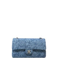 Anum Bags CHL DOUBLE FLAP BAG FLOWER DENIM BLUE 25CM